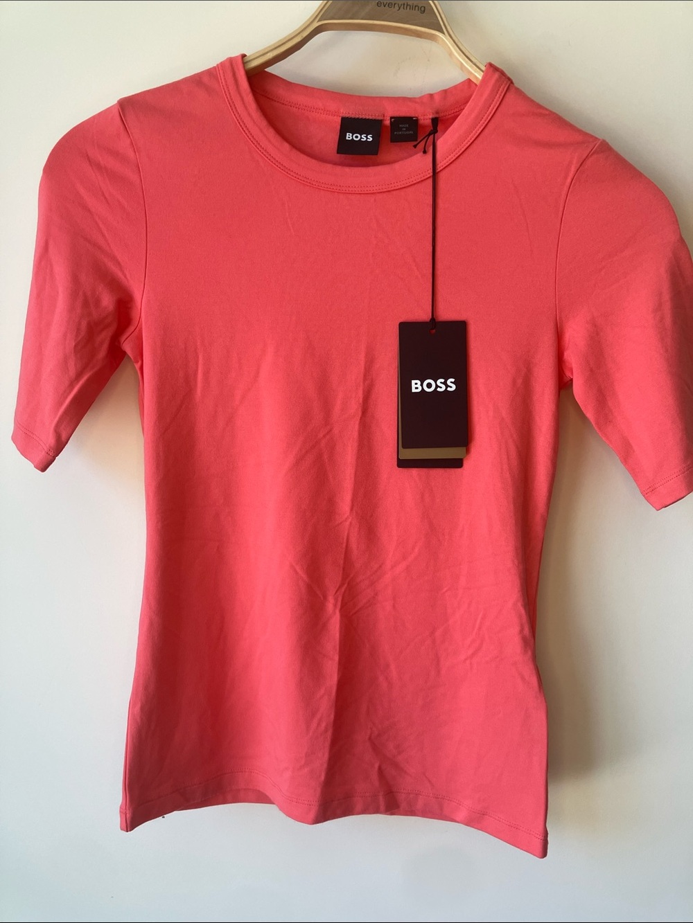 BOSS Efita Fitted Modal Jersey Knit Short Sleeve Tee in Coral Pink Size XS NWT